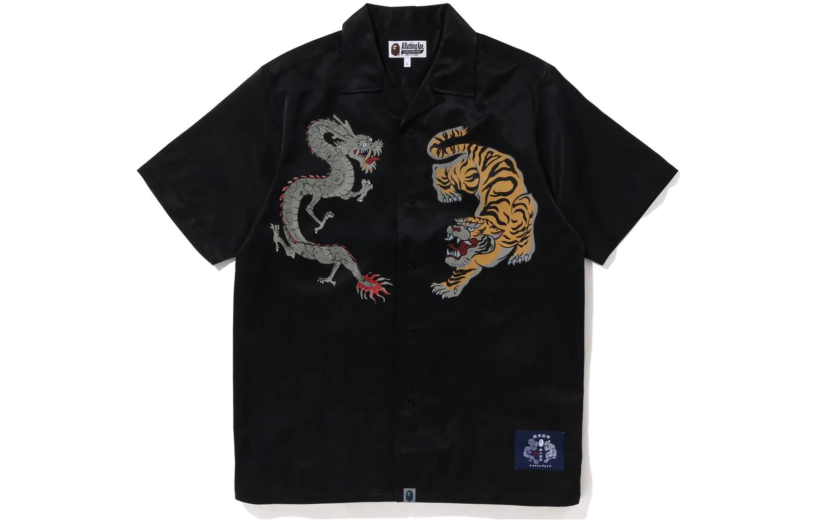 BAPE  Dragon Embroidered Short Sleeve Shirt Black. 1J30-132-006