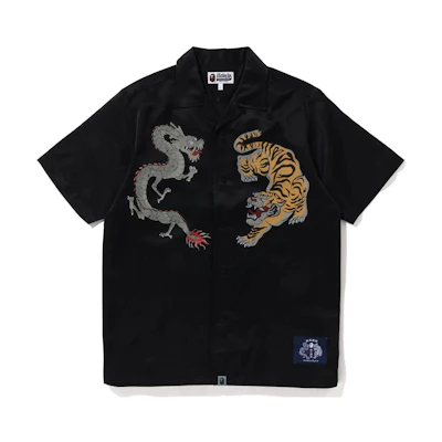 BAPE Dragon Embroidered Short Sleeve Shirt Black. 1J30-132-006