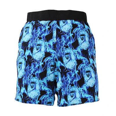 BAPE Elastic Casual Shorts with Ape Badge and Flame Design. 0ZXSPM153014E