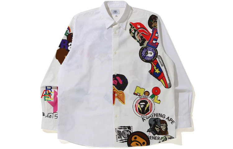 BAPE  Graffiti Print Patchwork Long Sleeve Shirt 1H30-131-007