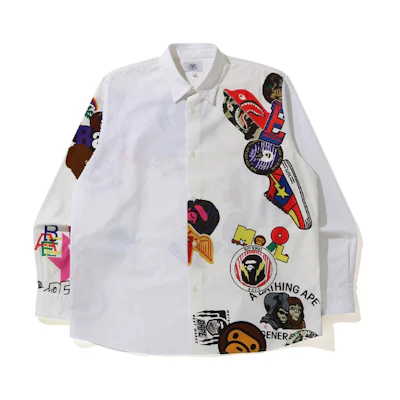 BAPE Graffiti Print Patchwork Long Sleeve Shirt 1H30-131-007