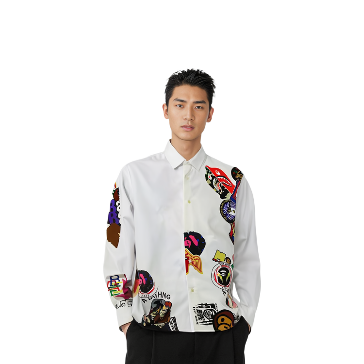 Shop BAPE 塗鴉拼接印花長袖襯衫 1H30-131-007