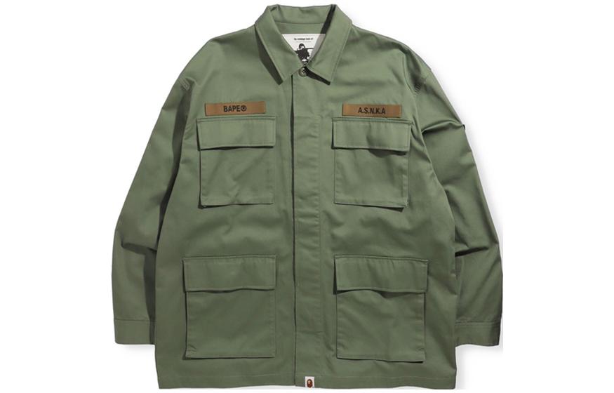 BAPE  Logo Embroidered Long Sleeve Utility Shirt with Pocket Details. 0ZXSTM13104SH