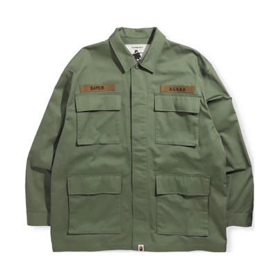 BAPE Logo Embroidered Long Sleeve Utility Shirt with Pocket Details. 0ZXSTM13104SH