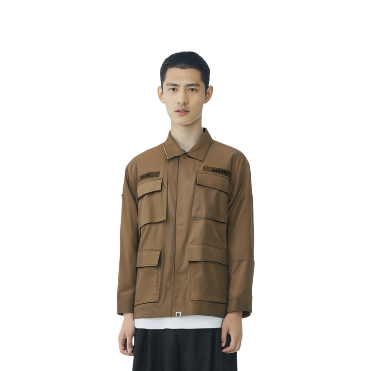 Shop BAPE Logo刺繡口袋細節長袖工裝襯衫 0ZXSTM13104SH