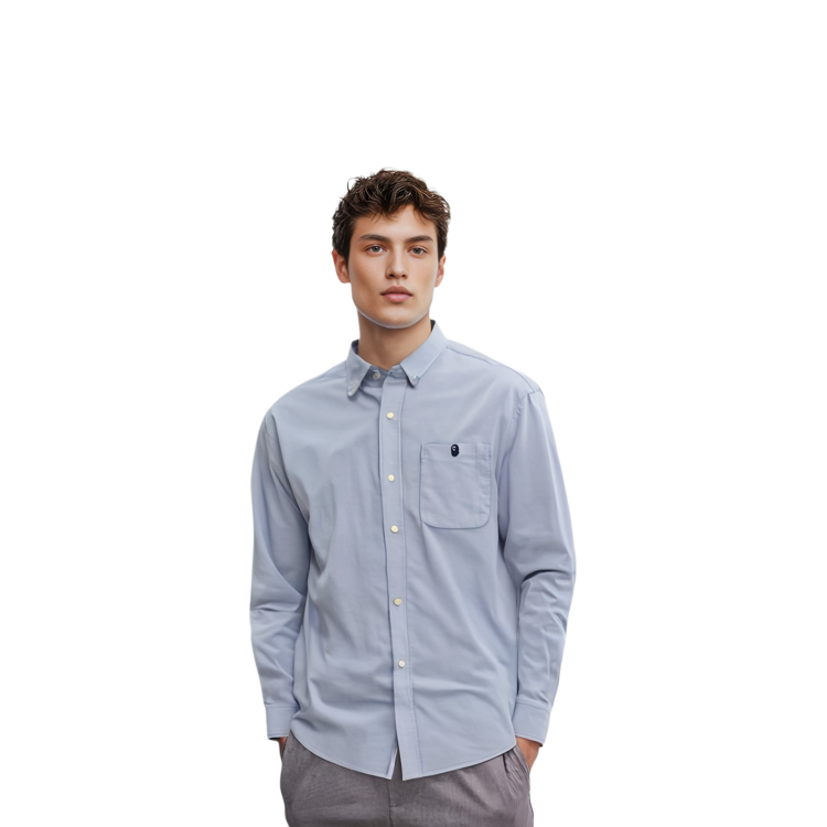 Shop BAPE 猿人刺繡長袖襯衫 搭配字母標設計 0ZXSTM13103SH