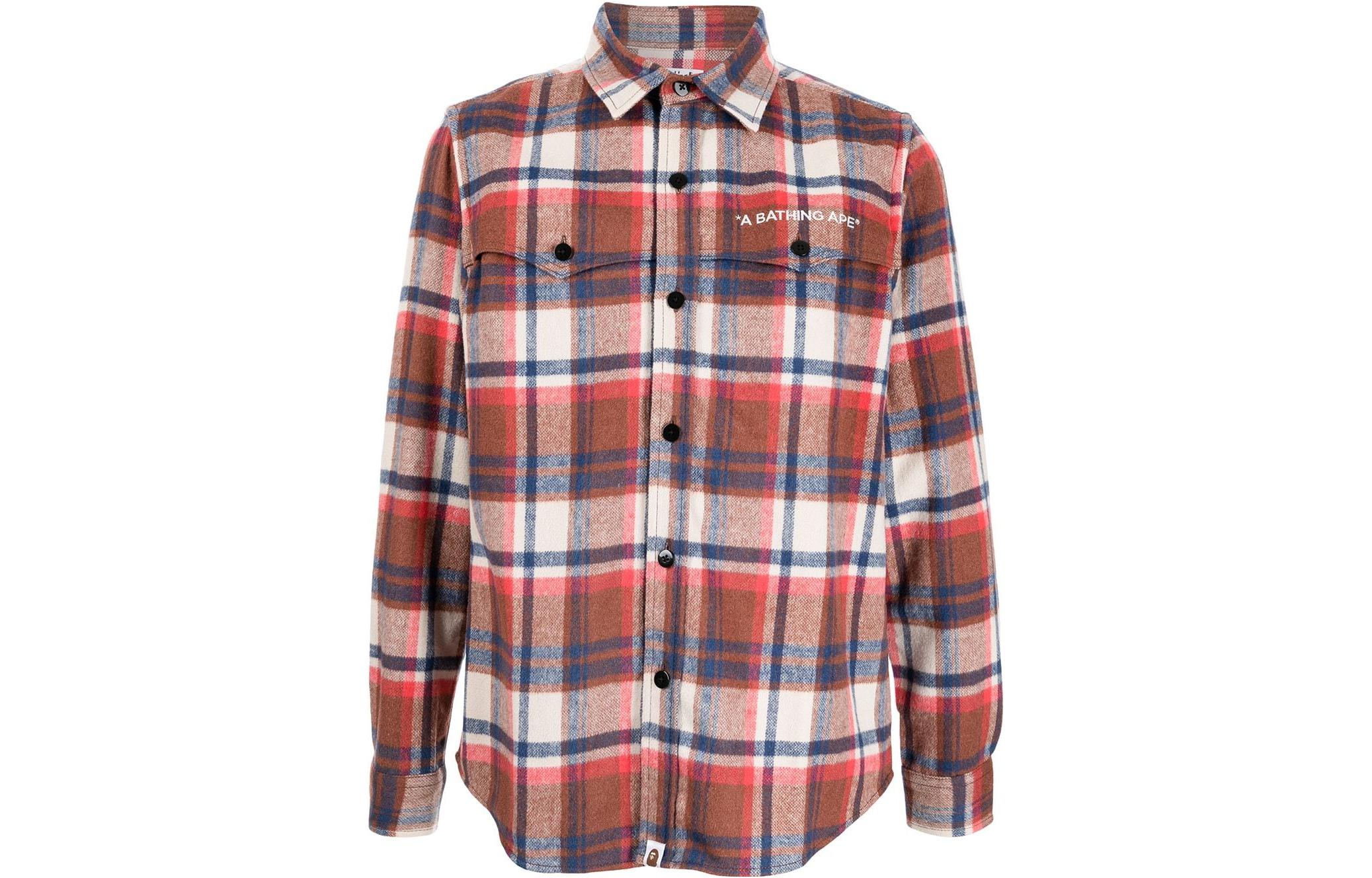 BAPE  Red Check Pattern Long Sleeve Button-Up Shirt. 001SHH801001M