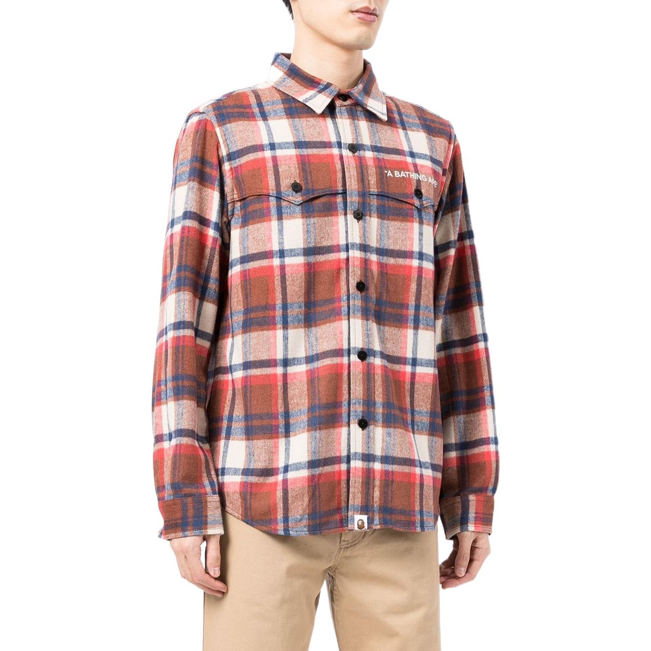 Purchase BAPE 紅色格紋長袖扣襯衫 001SHH801001M