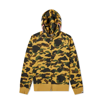 Bape A BATHING APE 1ST Camo Shark Full Zip Hoodie Yellow Camo Unisex Jacket. 1F30-115-007