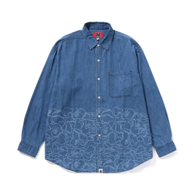 Bape A BATHING APE 30th Anniversary FW23 Logo Denim Long-Sleeve Shirt Blue Unisex. 1J70-131-001