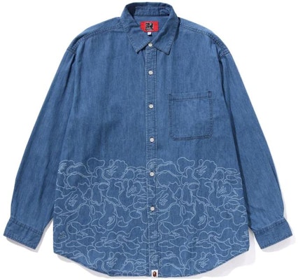 Bape A BATHING APE 30週年FW23標誌牛仔長袖襯衫藍色款 男女適用。 1J70-131-001 Order Bape A BATHING APE 30週年FW23標誌牛仔長袖襯衫藍色款 男女適用。 1J70-131-001