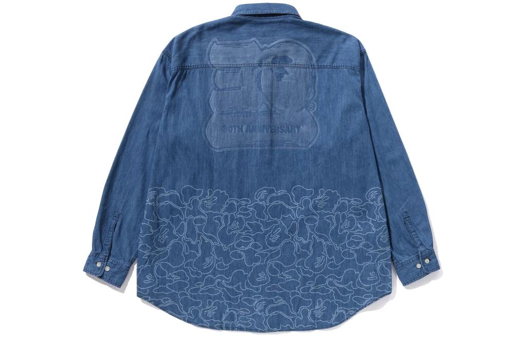 Lookbook Bape A BATHING APE 30週年FW23標誌牛仔長袖襯衫藍色款 男女適用。 1J70-131-001