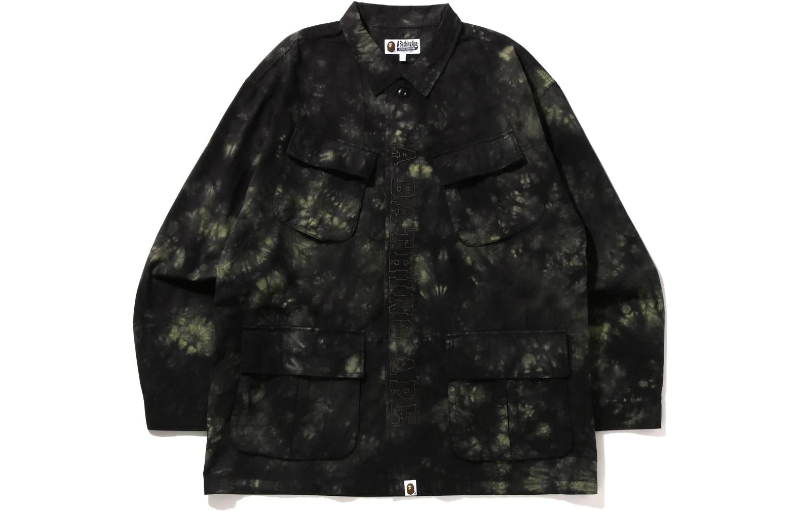 Bape A BATHING APE  Ape Logo Print Multi-Pocket Button-Up Shirt Jacket 1I80-140-009