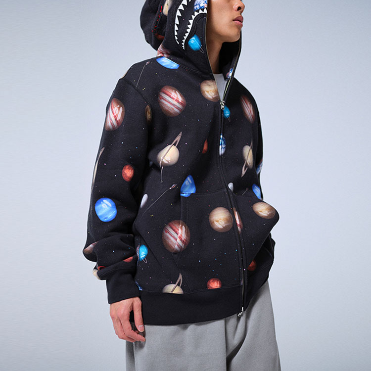 Purchase Bape A BATHING APE ブラック プラネットプリント ジップアップパーカー. 0ZXSWM115017G