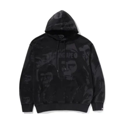 Bape A BATHING APE Black Relaxed Fit Pullover Hoodie. 1K30-114-311
