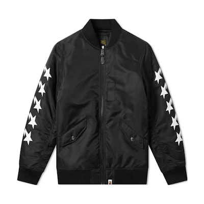 Bape A BATHING APE Black Zip-Up Jacket with Printed Baseball Collar. 1F20141003-BK14414816272