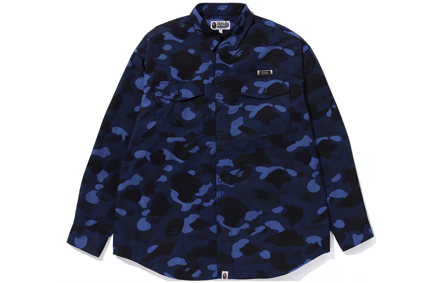 Bape A BATHING APE  Blue Camo Print Long-Sleeve Button-Up Shirt 1J80-131-005