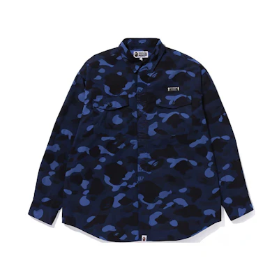 Bape A BATHING APE Blue Camo Print Long-Sleeve Button-Up Shirt 1J80-131-005