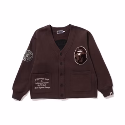 Bape A BATHING APE Brown V-Neck Cardigan Single-Breasted Jacket. 0ZXSWM113063L