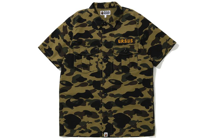Bape A BATHING APE  Camo Letter Print Short Sleeve Shirt. 0ZXSTM131009E