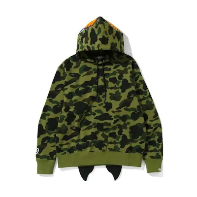 Bape A BATHING APE Camo Shark Print Casual Hoodie. 0ZXSWM114007H