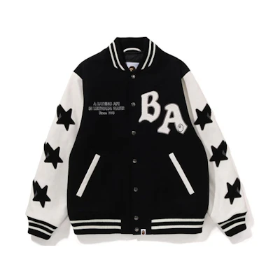 Bape A BATHING APE Colorblock Letter Patch Zip Long Sleeve Baseball Jacket 1I80-141-001