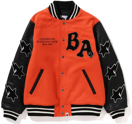 Bape A BATHING APE Jaket Baseball Lengan Panjang Colorblock Letter Patch Zip 1I80-141-001 Order Bape A BATHING APE Jaket Baseball Lengan Panjang Colorblock Letter Patch Zip 1I80-141-001