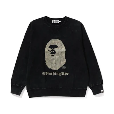 Bape A BATHING APE Crewneck Pullover Sweatshirt with Logo Hem Long Sleeve. 1K30-113-015