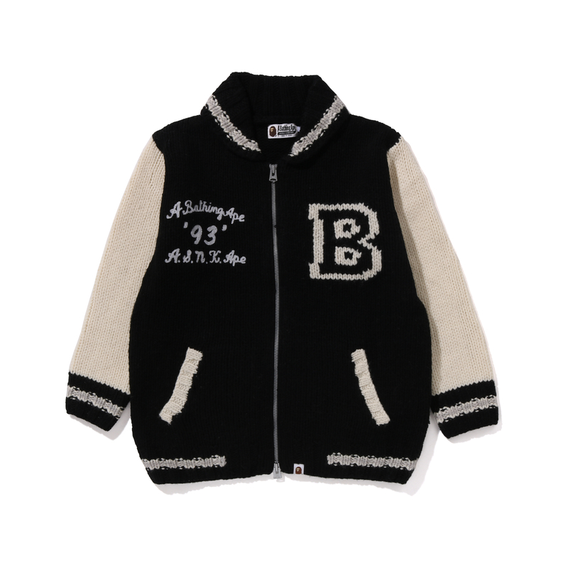 Order 베이프 어 베이씽 에이프 니트 가디건 스웨터 베이스볼 칼라. 0ZXKNM120002N