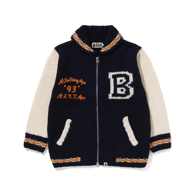 Shop 베이프 어 베이씽 에이프 니트 가디건 스웨터 베이스볼 칼라. 0ZXKNM120002N