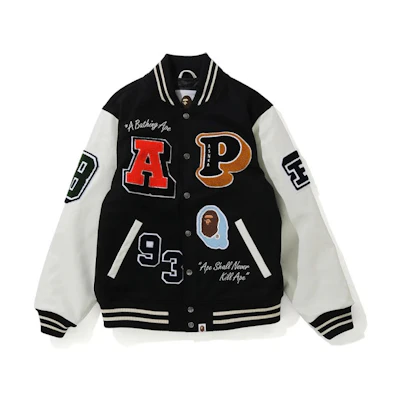 Bape A BATHING APE Letter Patch Varsity Jacket Back to School Edition 0ZXJKM14103XH