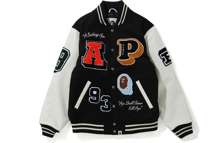 Bape A BATHING APE  Letter Patch Varsity Jacket Back to School Edition 0ZXJKM14103XH 圖 4
