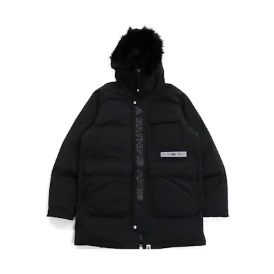 Bape A BATHING APE Long Down Jacket with Embroidered Fur Hood. 0ZXDNM141009H