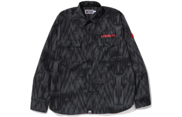 Bape A BATHING APE  Long Shirt with Logo Embroidery and Velcro Ape Design. 0ZXSTM131003K