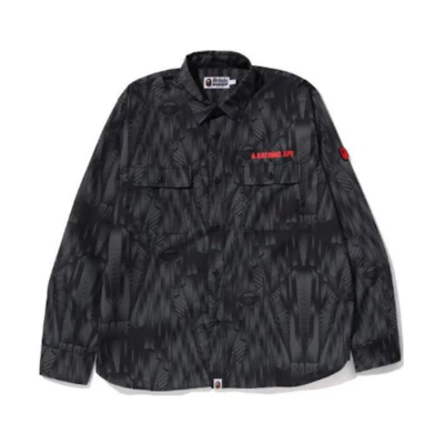 Bape A BATHING APE Long Shirt with Logo Embroidery and Velcro Ape Design. 0ZXSTM131003K