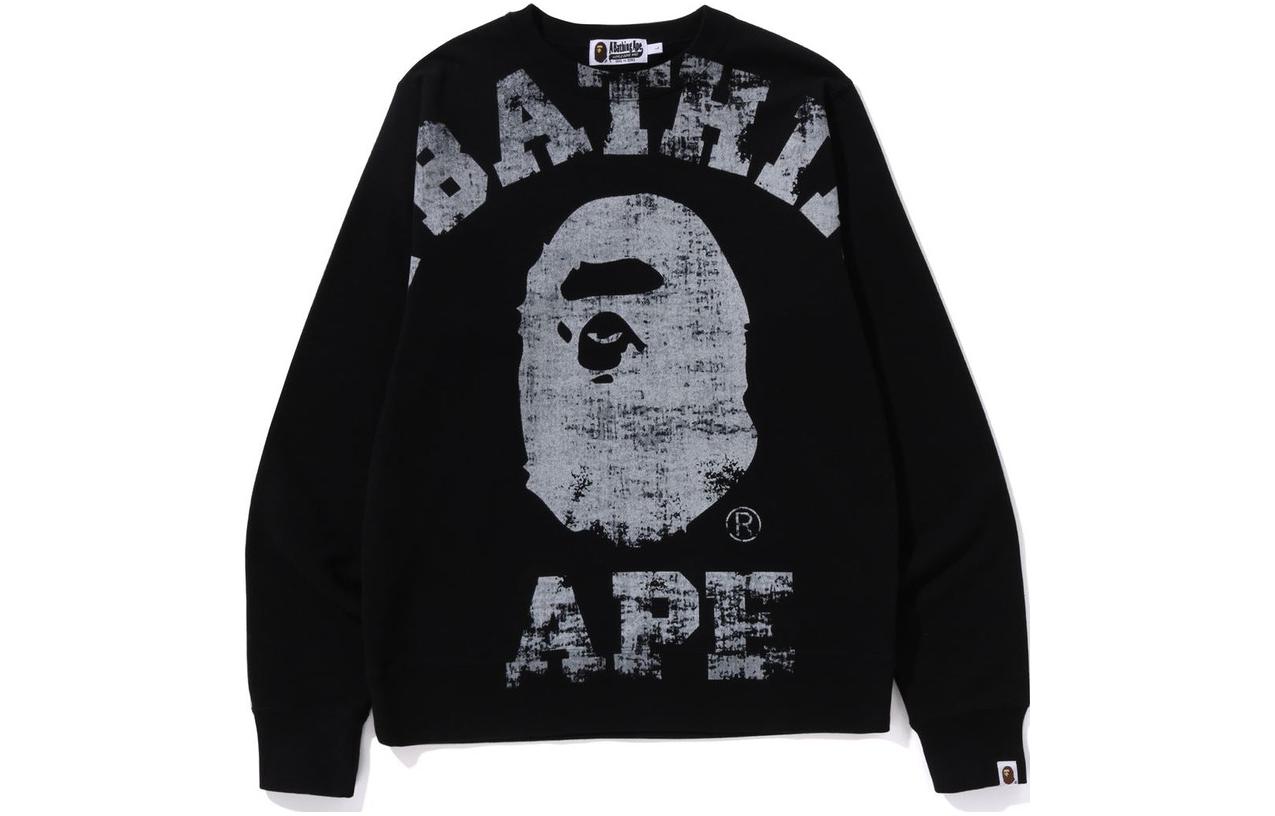Bape A BATHING APE  Loose Fit Crewneck Long Sleeve Letter Print Sweatshirt 1J80-113-002