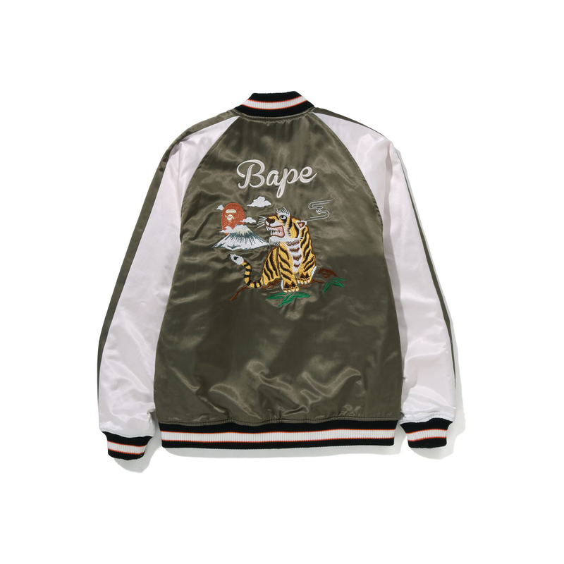 Bape A BATHING APE  Mt. Fuji Tiger Embroidered Zip-Up Baseball Jacket. 1I80-141-010