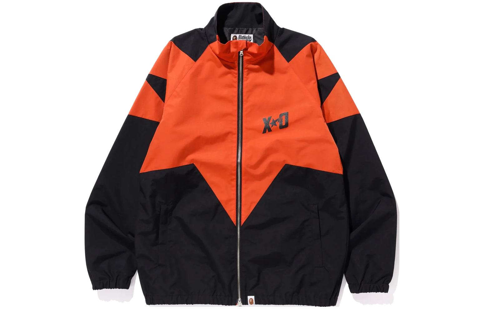 Bape A BATHING APE  Orange Letter Print Zip-Up Jacket with Stand Collar. 1F73-140-923
