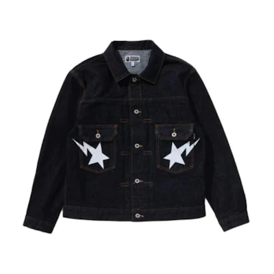 Bape A BATHING APE Printed Denim Jacket Single-Breasted Long Sleeve Blue 1K30-140-002