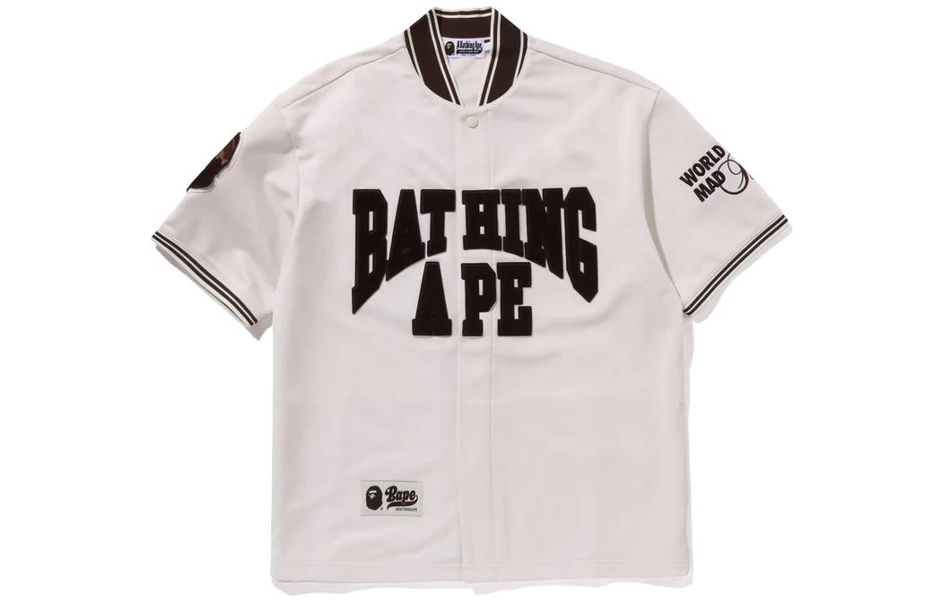 Bape A BATHING APE  Short-Sleeve Shirt with Logo Patch and Stand Collar. 1J80-132-051