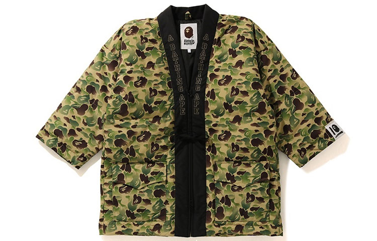 Bape A BATHING APE  V-Neck Letter Embroidered Puffer Jacket with Zipper Tie. 141016F