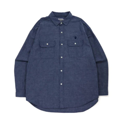 Bape A BATHING APE Washed Denim Long Sleeve Shirt with Ape Embroidery. 0ZXSTM13102SH