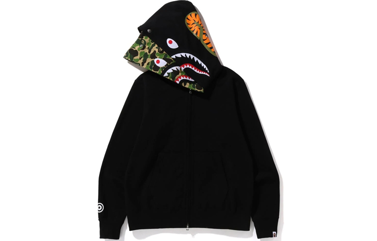 Shop Bape A BATHING APE ABC迷彩鲨鱼全拉链宽松双面帽衫. 1I30-115-016