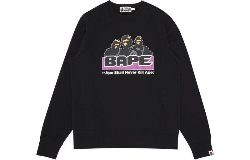 Bape A BATHING APE Alphabet Print Crewneck Pullover Sweatshirt  Black 0ZXSWMX13002J