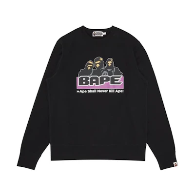 Bape A BATHING APE Alphabet Print Crewneck Pullover Sweatshirt Black 0ZXSWMX13002J