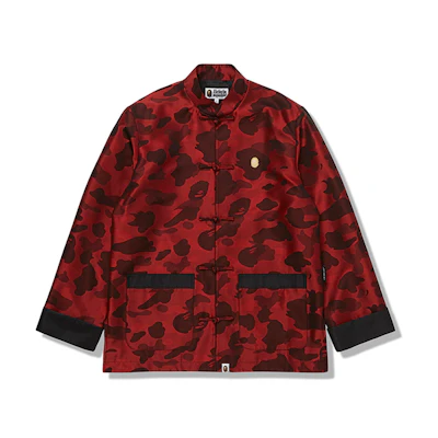 Bape A BATHING APE Ape Head Embroidered Camo Snap Button Jacket Red 0ZXJKMBACNJKG