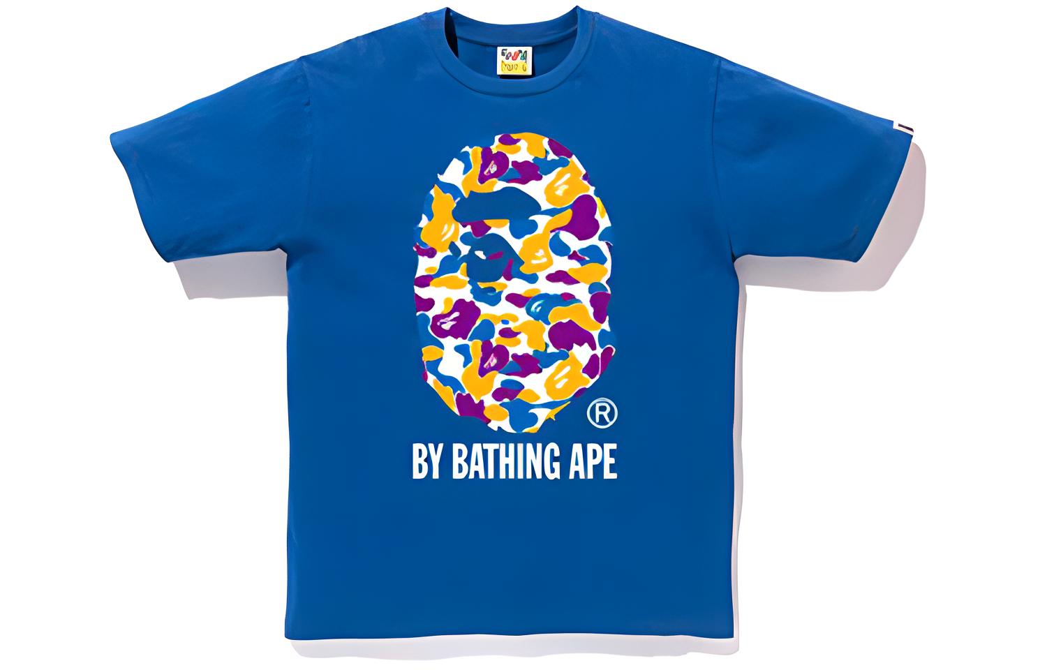 Bape A BATHING APE Ape Head LA Camo Exclusive Blue Tee for Men. 1F22-110-068