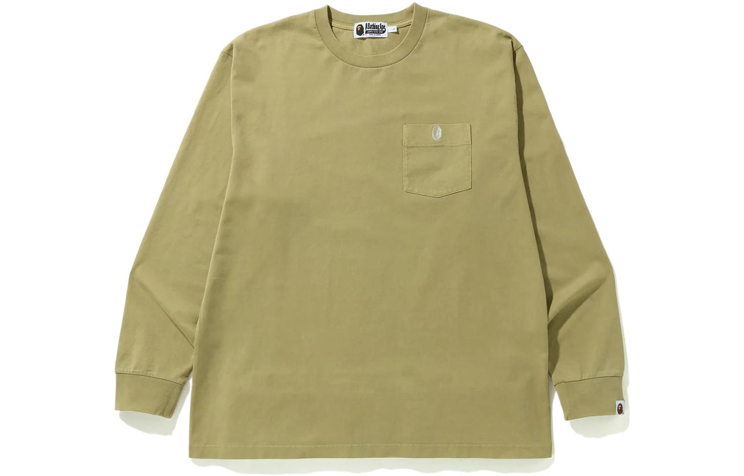 Bape A BATHING APE Ape Head Overdye One Point Pocket Relaxed Fit Long Sleeve Tee. 1I30-111-002