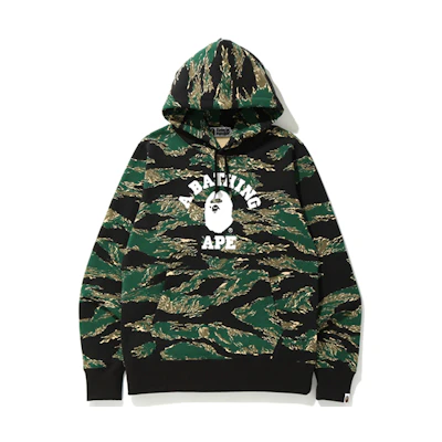 Bape A BATHING APE Ape Head Tiger Camo Logo Print Pullover Hoodie Green . OZXSWM14003XD