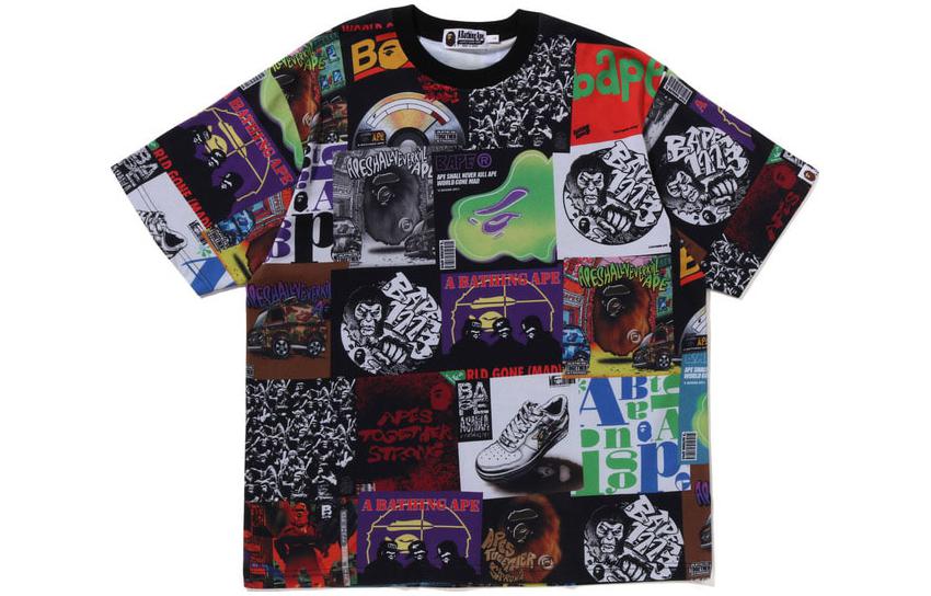 Bape A BATHING APE Ape Sounds Series Patchwork Graphic Print T-Shirt Black Unisex. 0ZXTEM109059L 圖 2